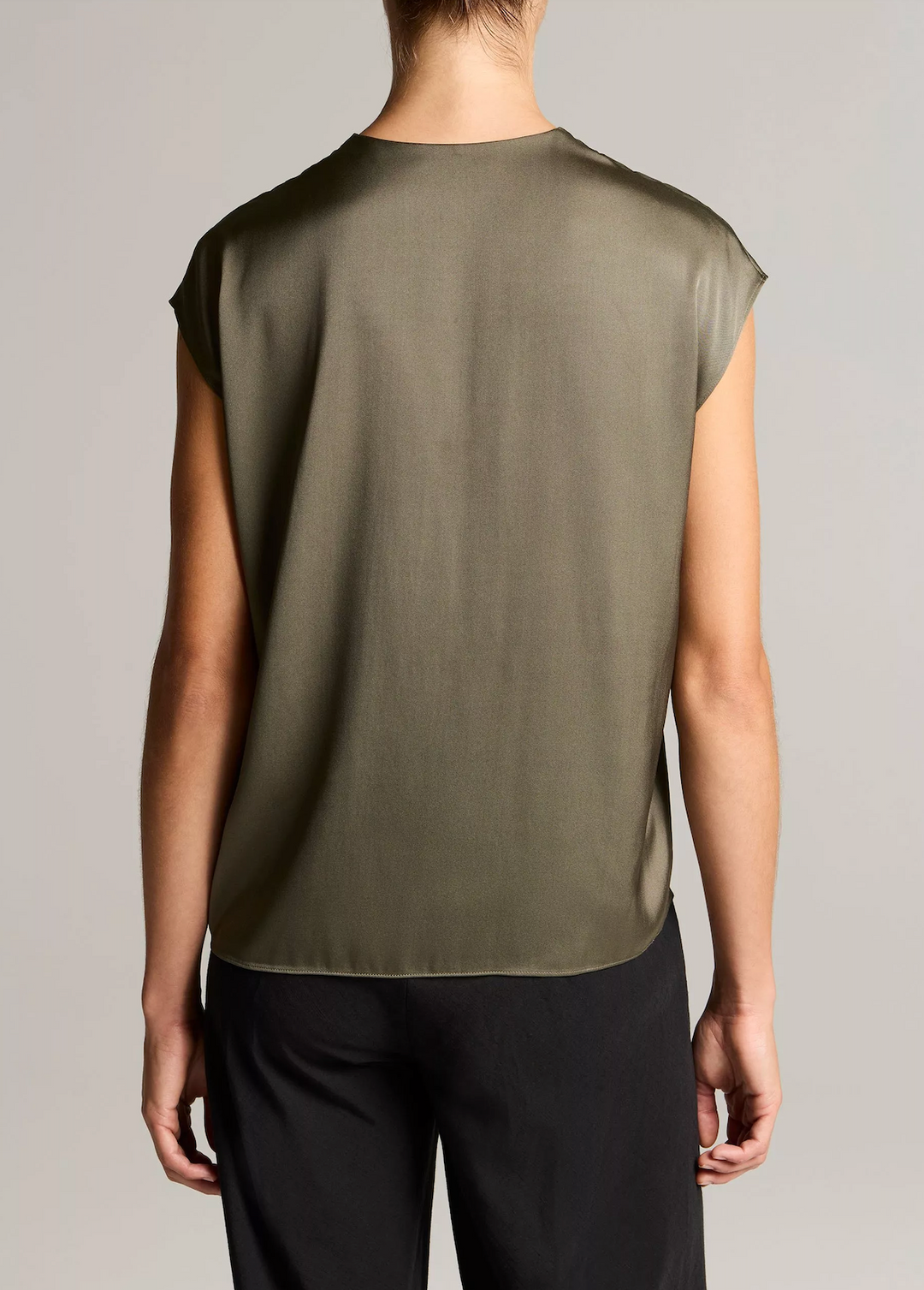 Silk-Blend Double V-Neck Top in Pine Grove – nk boutique baton rouge