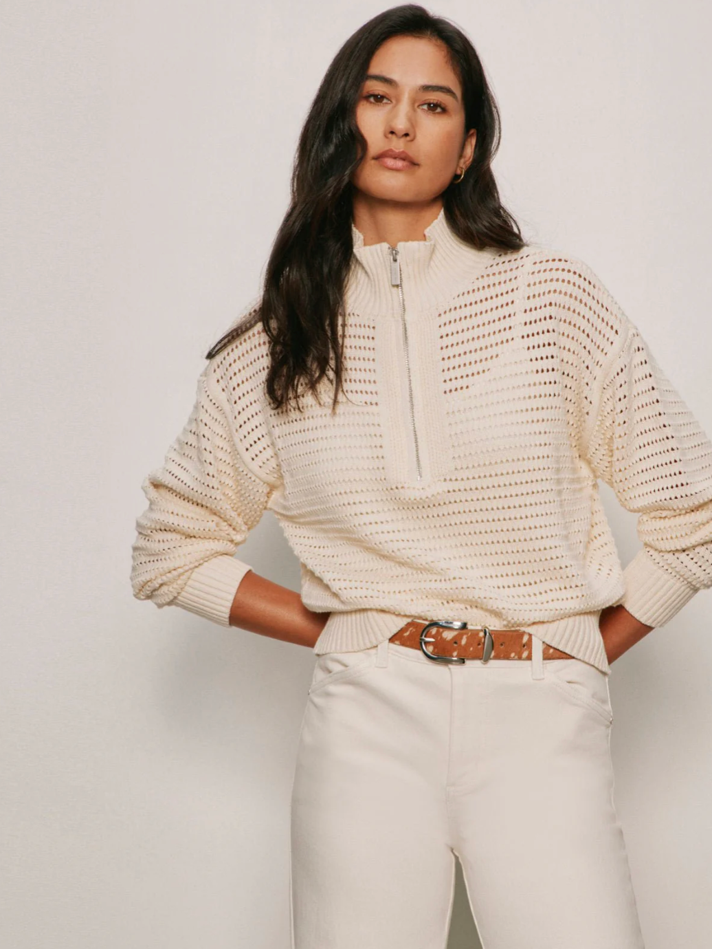 Open Knit 1/2 Zip Sweater in Collagen – nk boutique baton rouge