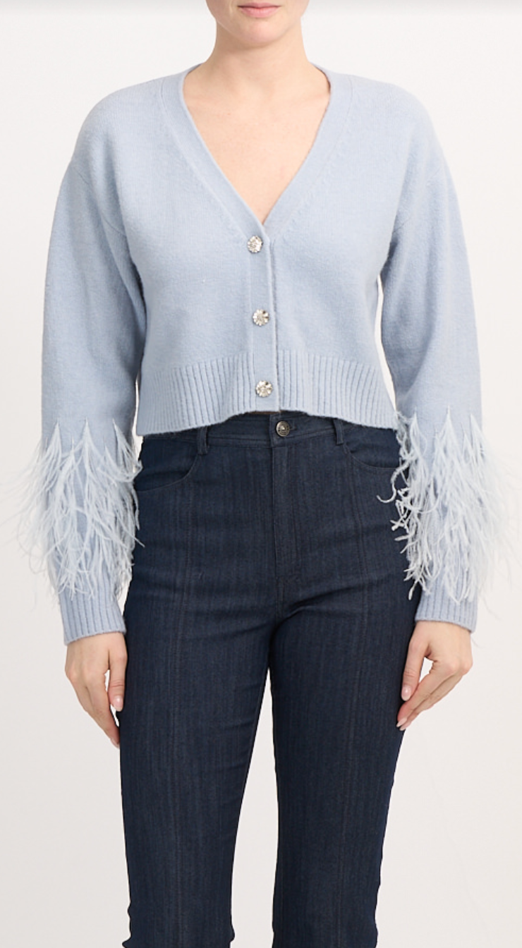 Bria Feather Cardigan in Misty Blue – nk boutique baton rouge