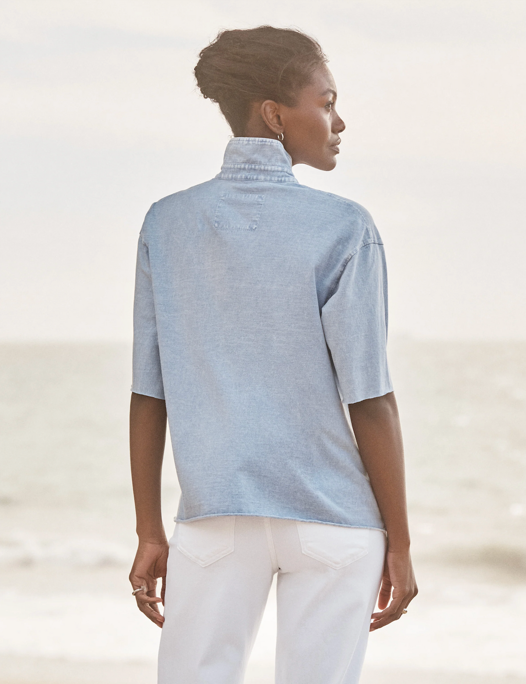 Patty Short-Sleeve Popover Henley in Pool Water Blue – nk boutique