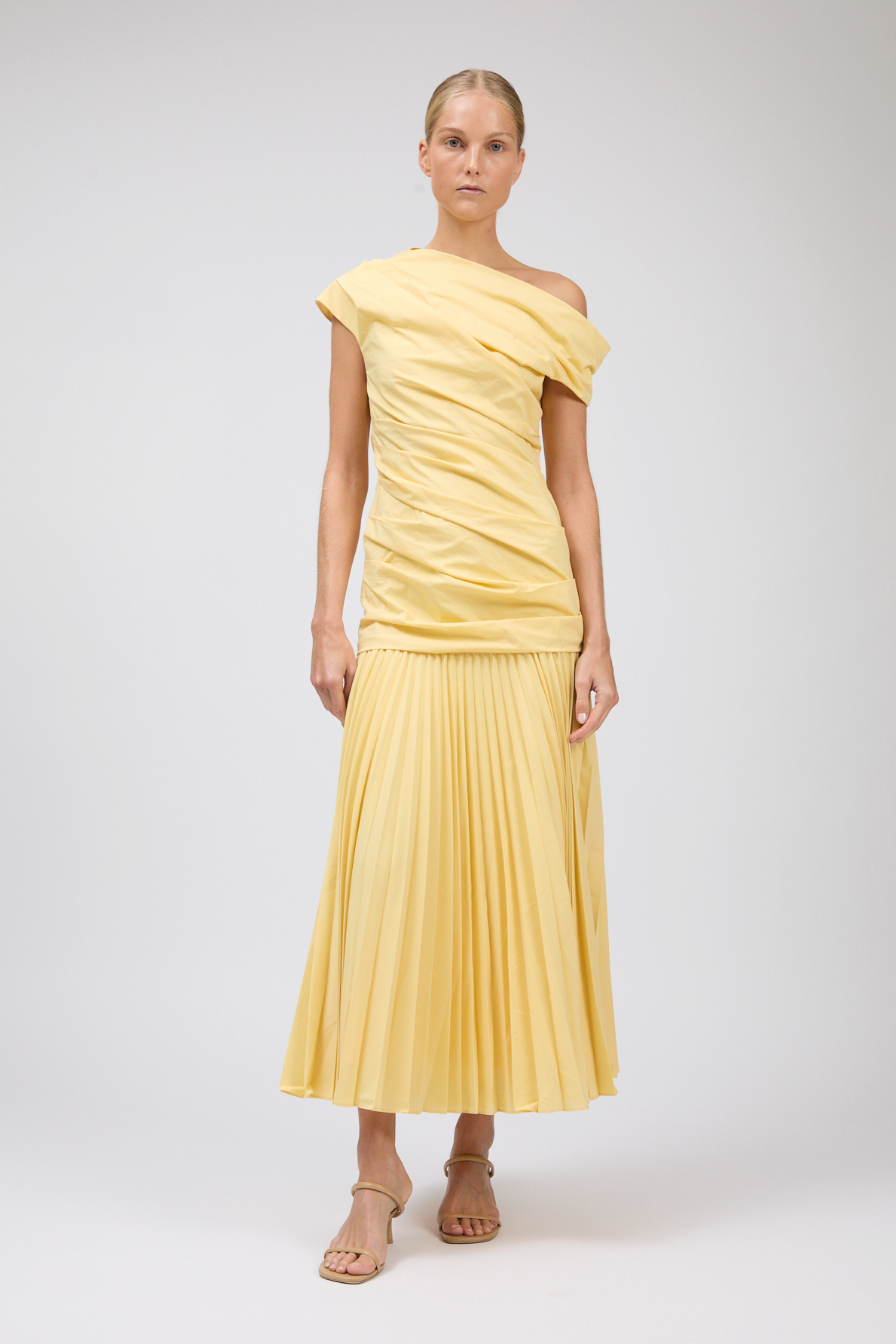 pleated taffeta midi dress Butler A-line Pleated Chest Taffeta Silk Midi Dress