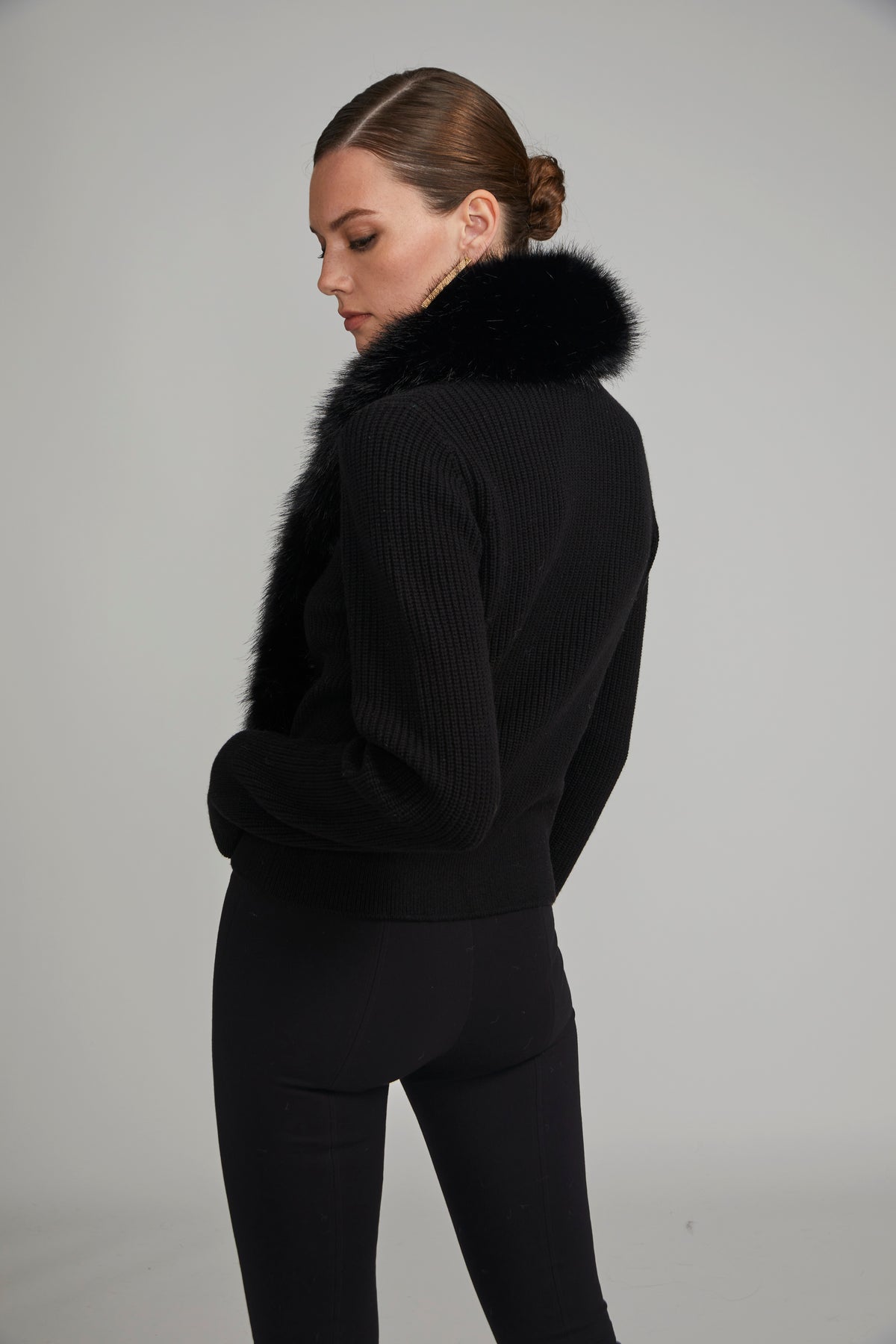 Black fur outlet trim cardigan